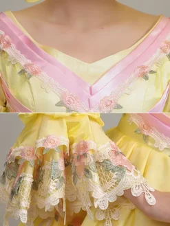 Yellow Vintage Dress Women's Lace Embroidered Polyester Set Victorian Dress