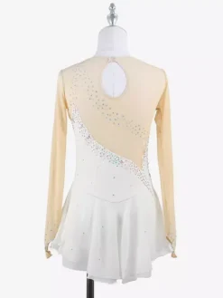 Yellow Women Girl Skating Dress Nuded Long Sleeves Rhinetone Ice Skater Dress