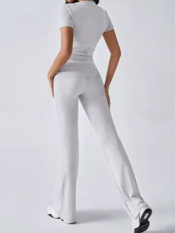 Yoga Sets Two Piece Outfits For Women - Slim Fit Short Sleeve Crop Top And Flared Pants - Summer Activewear Lounge 2026