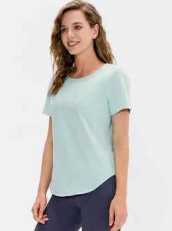 Yoga Top Jewel Neck Short Sleeves Quick Dry Running T-shirt