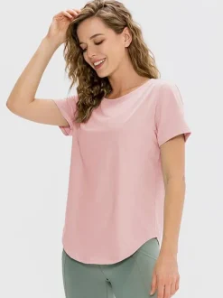 Yoga Top Jewel Neck Short Sleeves Quick Dry Running T-shirt