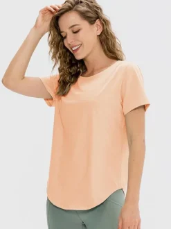 Yoga Top Jewel Neck Short Sleeves Quick Dry Running T-shirt