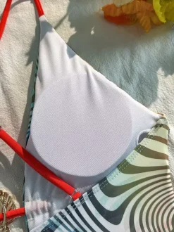 Zebra Leopard Mixed Print Criss Cross Back Tie One Piece Monokini Swimsuit