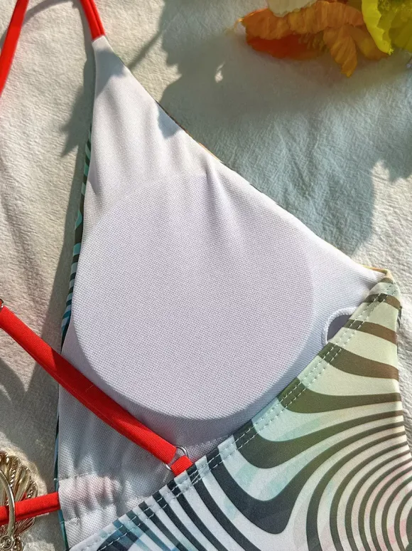 Zebra Leopard Mixed Print Criss Cross Back Tie One Piece Monokini Swimsuit