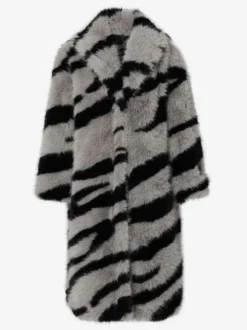 Zebra Print Faux Fur Coat Turndown Collar Oversized Eco-friendly Long Jacket For Women 2026