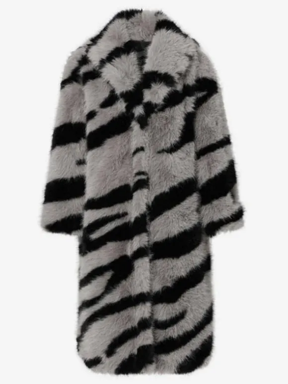 Zebra Print Faux Fur Coat Turndown Collar Oversized Eco-friendly Long Jacket For Women 2026