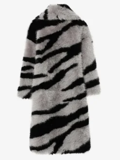 Zebra Print Faux Fur Coat Turndown Collar Oversized Eco-friendly Long Jacket For Women 2026