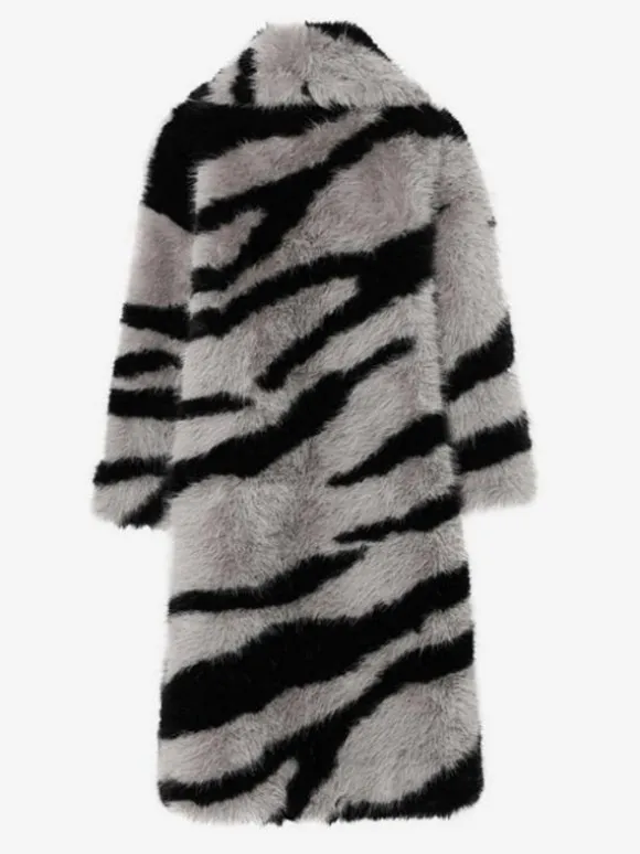 Zebra Print Faux Fur Coat Turndown Collar Oversized Eco-friendly Long Jacket For Women 2026