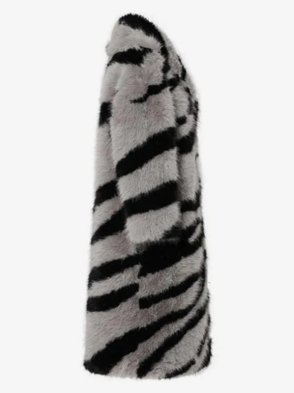 Zebra Print Faux Fur Coat Turndown Collar Oversized Eco-friendly Long Jacket For Women 2026