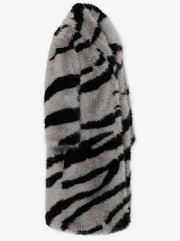 Zebra Print Faux Fur Coat Turndown Collar Oversized Eco-friendly Long Jacket For Women 2026