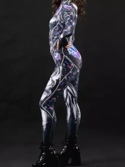 Zentai Neon Bodysuit Halloween Cosplay Costume 3D Digital Printing Uv Glow Bodysuit Halloween Holiday Catsuits & Zentai