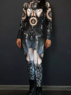 Zentai Neon Bodysuit Halloween Cosplay Costume 3D Digital Printing Uv Glow Bodysuit Halloween Holiday Catsuits & Zentai