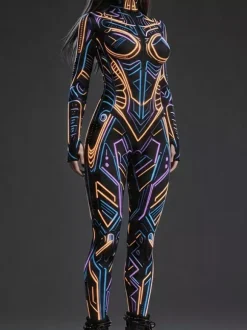 Zentai Neon Bodysuit Halloween Cosplay Costume 3D Digital Printing Uv Glow Bodysuit Halloween Holiday Catsuits & Zentai